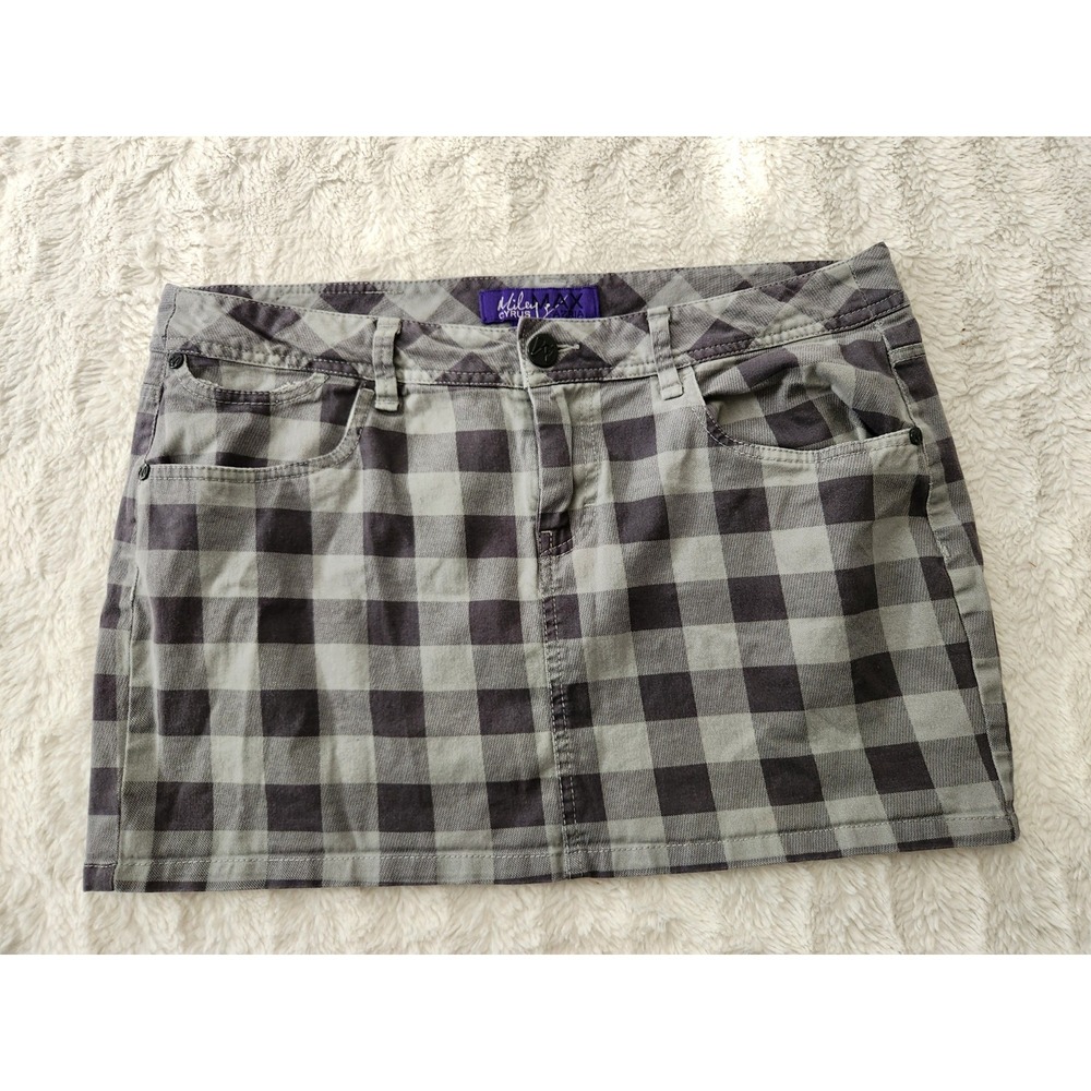 Miley Cyrus Max Azria Plaid Mini Skirt Gray Black Check Gingham Juniors Size 15